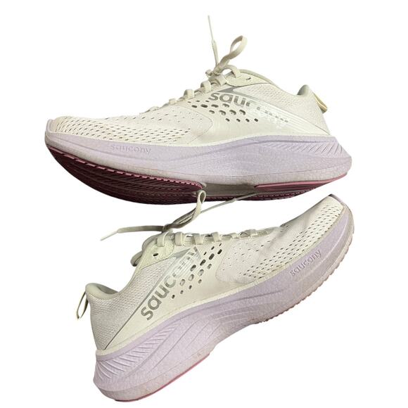 Saucony Ride 17 Womens Size 8 Running Shoes Cream Pink Athletic Sneakers PWRRUN+ - Picture 5 of 7